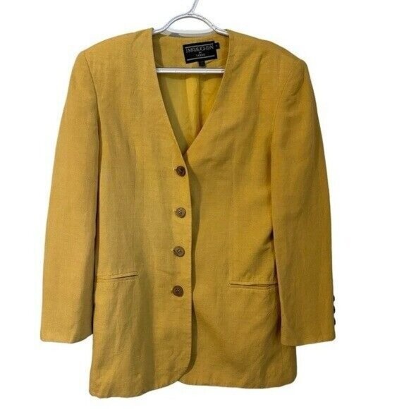 VTG J. McLaughlin for Sanyo Yellow Blue Linen Blend Blazer Women’s Size 8 - Picture 2 of 10